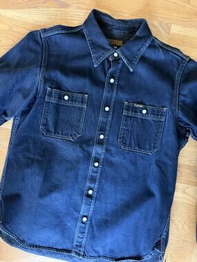 Iron Heart IHSH-322-IND 10oz Selvedge Denim Work Shirt Indigo Large Pearl Snap